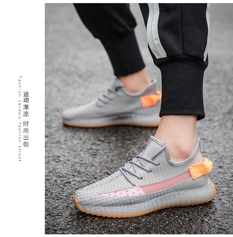 Men's handmade breathable flying woven running striped lace soft bottom sneakers trend wild fashion casual flat shoes