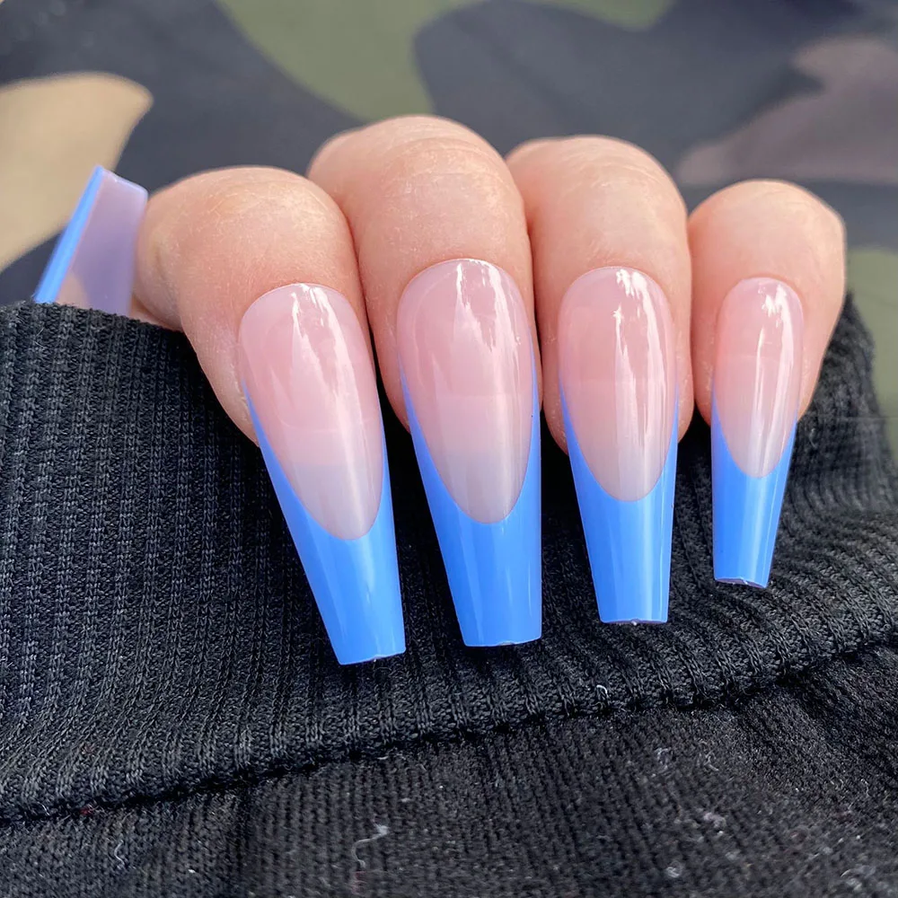 

20pcs/Pack Halloween Colored False Nails French Style Long Ballerina Fake Nail Full Cover Press On Nail Tip Manicure Tool