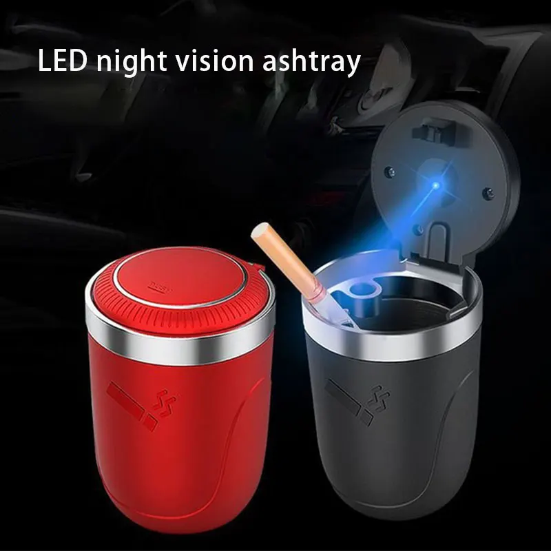 

Car Ashtray Cup Holder With Lid Led Lighted Cigarette Smell Proof Portable portable ashtray acessorios car