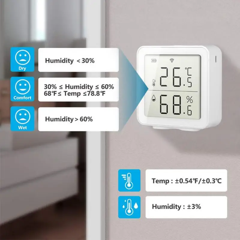 

WIFI Digital LCD Indoor Hygrometer Thermometer Home Room Temperature And Humidity Sensor Works With Alexa Google Assistant