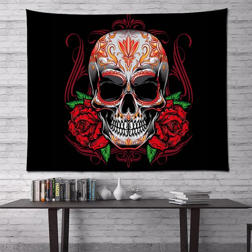 

Mandala Skull Printed Tapestry Wall Hanging Blanket Yoga Mat Bedroom Decor Bohemian Beach Towel Tablecloth Halloween Tapestry