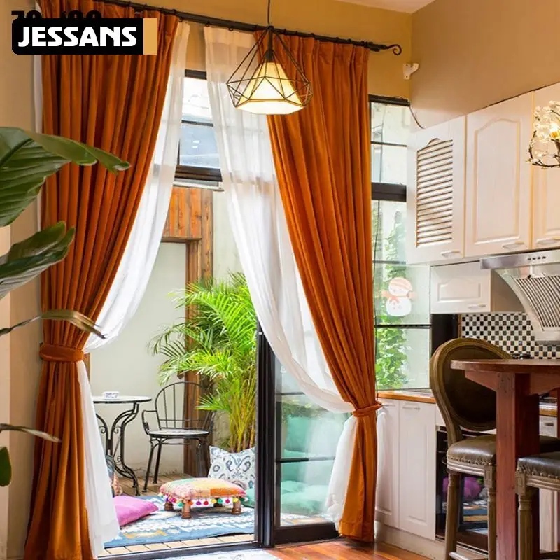 

High-end Luxury Velvet Blackout Curtains for Living Room Bedroom Balcony Curtains Floor-to-ceiling Curtains Pure Color