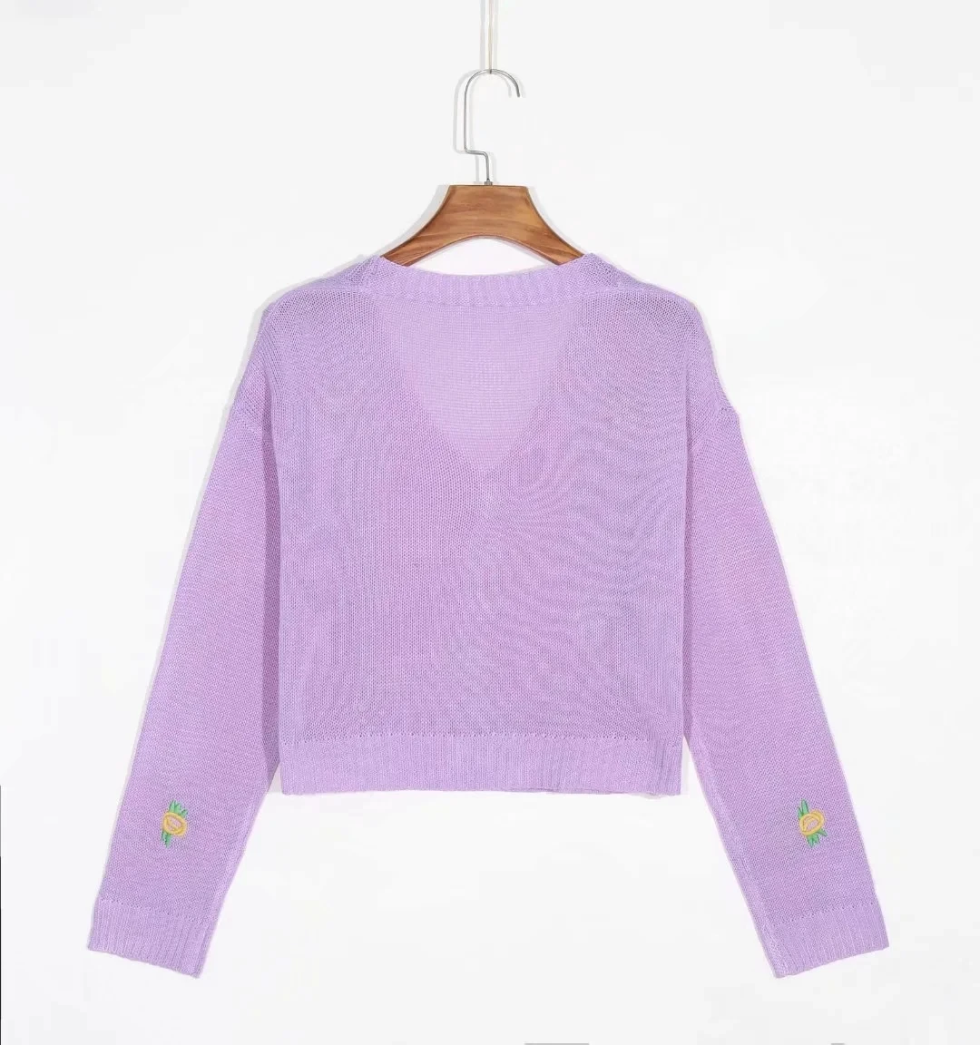 

Autumn 2020 Women's Cardigan Sweater Purple Cropped Jumper Female Embroidery Knitted Long Sleeve Elegant Knitwear V Neck Sweater