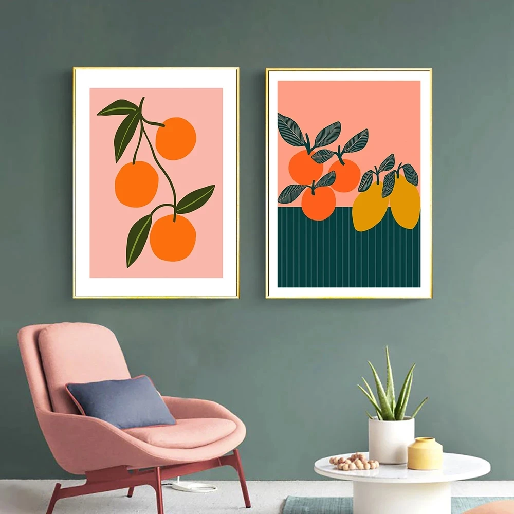 

Fresh Nordic Summer Fruit Poster Citrus Orange Mango Canvas Painting Wall Art Pictures for Living Room Nordic Home Decoration