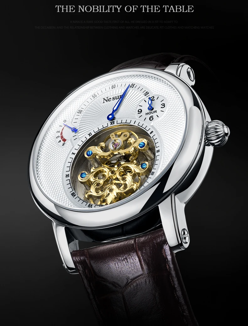Швейцарские роскошные Брендовые Часы Nesun Hollow Tourbillon, Мужские автоматические механические часы, сапфировые водонепроницаемые часы N9081-4