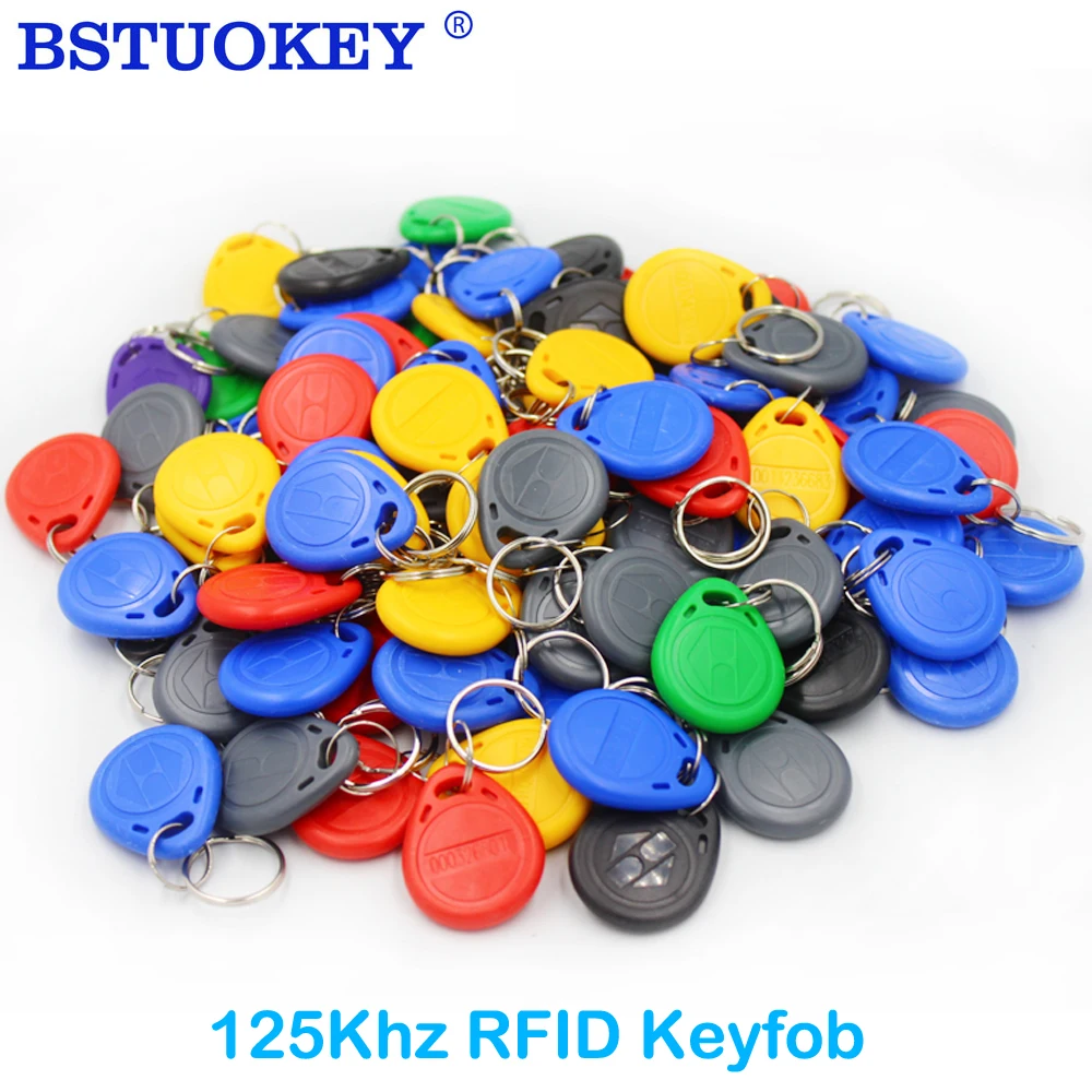 100pcs Waterproof 125KHz RFID Tag Proximity RFID Card Keyfob Key Fob Access Control Smart Card Color ID Keychain