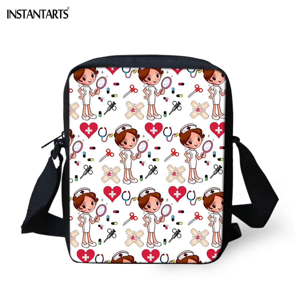 

INSTANTARTS Hot Style Cartoon Nurse Print Messenger Bag Women Casual Flap Small Shoulder Bags Brand Designer Mini Handbags