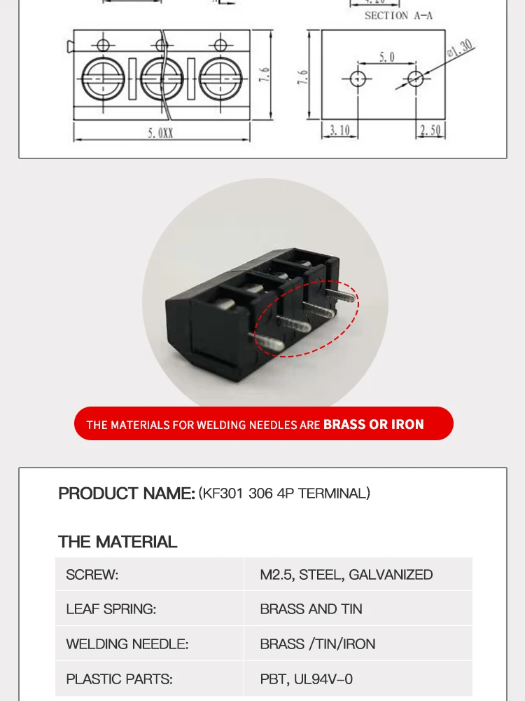 1000 шт. KF301-4P Сращивание, винтовой Тип PCB расстояние 5,0 соединительные клеммы, терминал синий/зеленый KF301