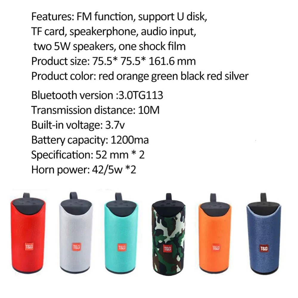 Портативная Беспроводная колонка TG113 10 Вт уличная Bluetooth-колонка с USB TF FM
