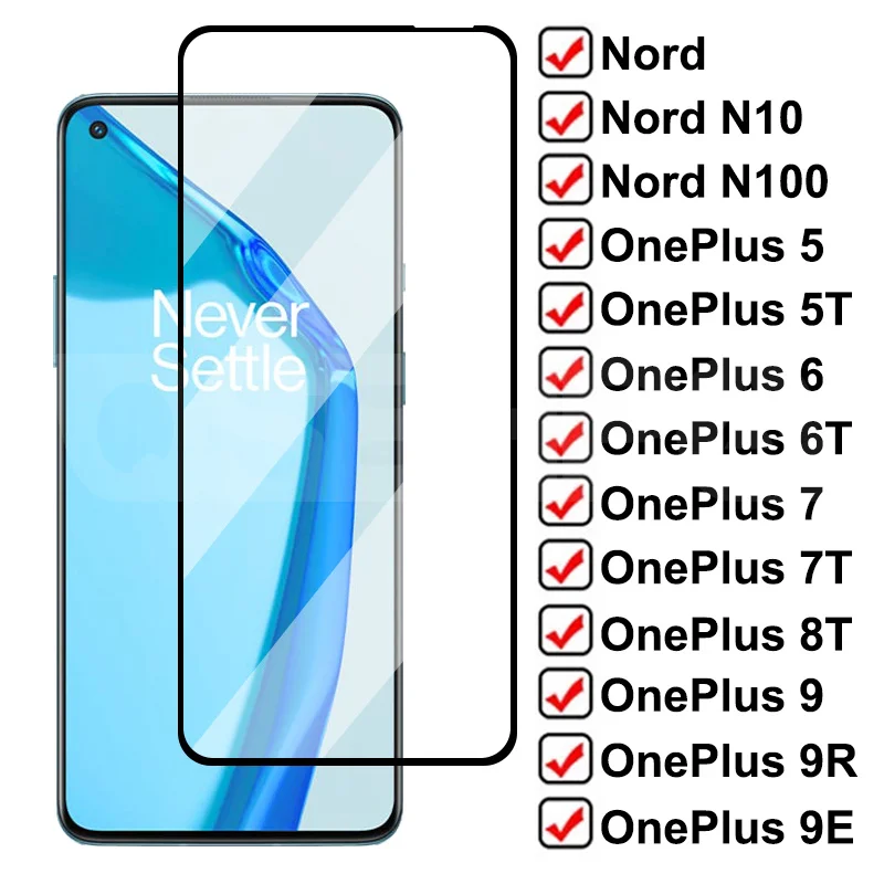 

9D Tempered Glass For OnePlus 9 9R 9E 8T 7 7T 6 6T 5 5T Full Cover Screen Protector Film Nord N10 N100 Safety Protective Glass