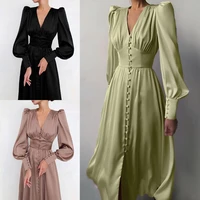 womens fashion dresses tight waist puff sleeves skin friendly deep v neck dresses are thin and temperament dating daily 2021