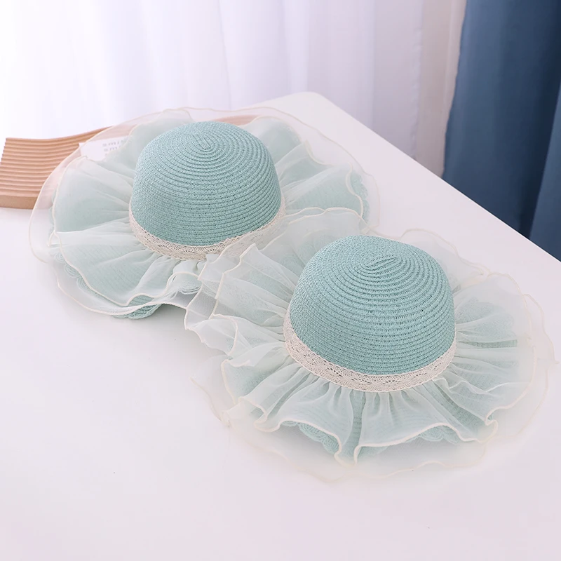 

Parent-Child Summer Sun Hat New 2021Child Straw Hat Cute Girls Women Bow Lace Visor Panama Gorros Princess Kids Baby Beach Hat