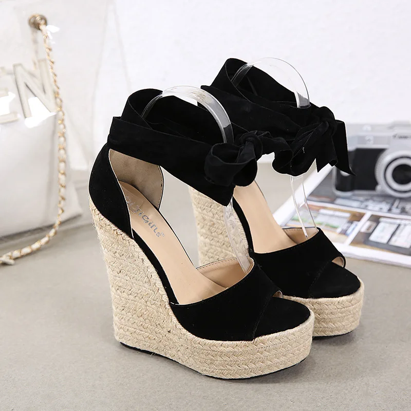 

Women's shoes spring summer 2020 new character strap slope heel hemp rope thick soled ROMAN SANDALS