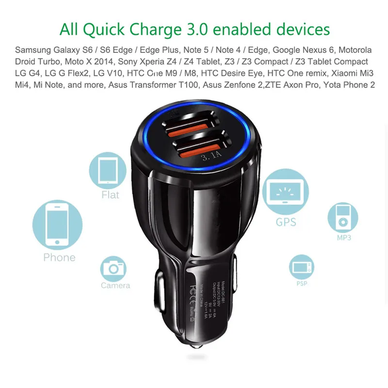 Автомобильное зарядное устройство 18 Вт с магнитным кабелем Micro usb для Samsung A10 Huawei