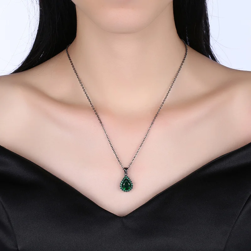 Винтаж черный кулон ожерелье для Для женщин 2019 черное оружие с покрытием зеленый