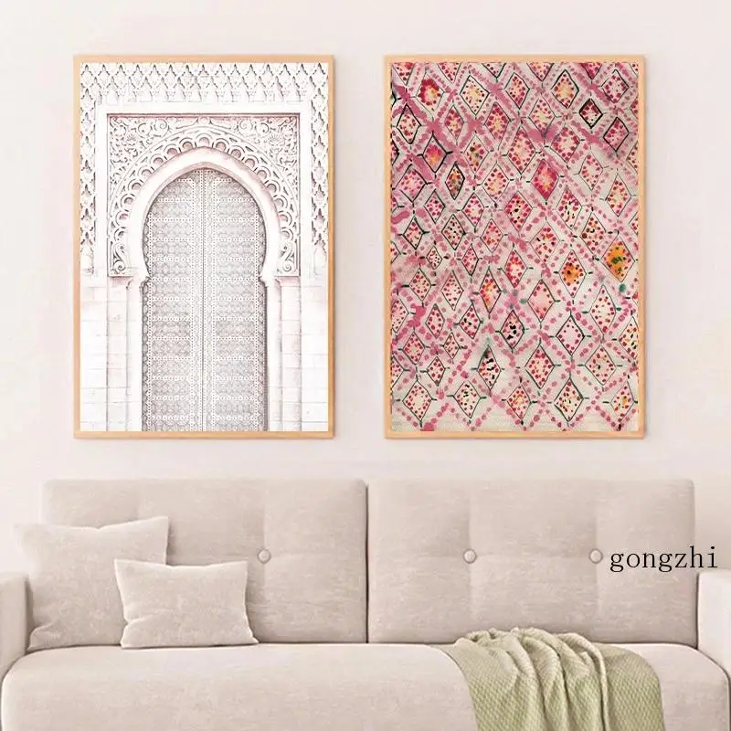 

Vintage Pink Carpet Art Posters Bohemian Moroccan Door Minimalist Canvas Painting Prints Wall Art Pictures Interior Home Decor