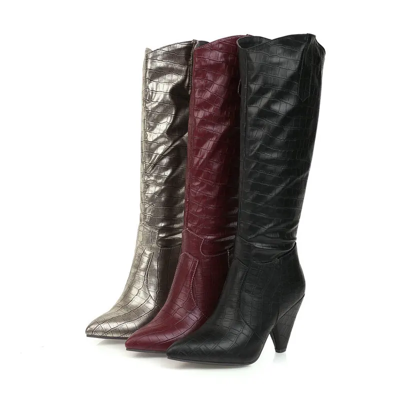 Модные с острым носком Женские сапоги на высоком каблуке без шнуровки Обувь