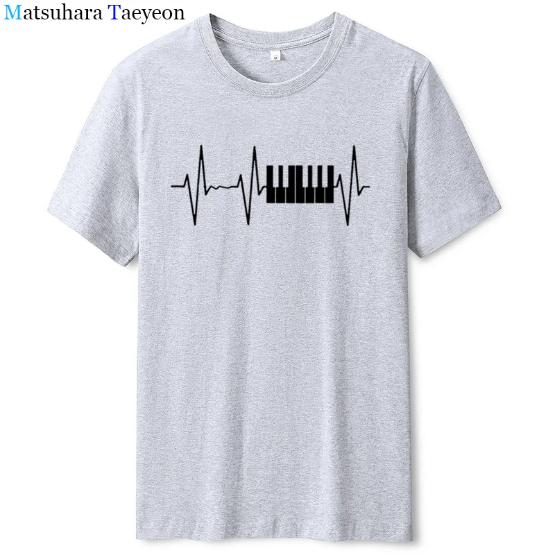 

Piano Keyboard Vintage Heartbeat Pianists Musician T-Shirt Funny Graphic Fashion New Cotton Short Sleeve T Shirts Tops
