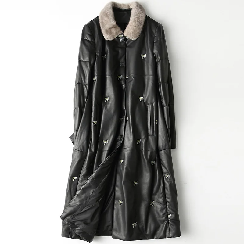

Geniune Leather Down Coat Women Korean Fashion Sheepskin Leather Mink Fur Collar Jacket HQ19-YFG810B YY331