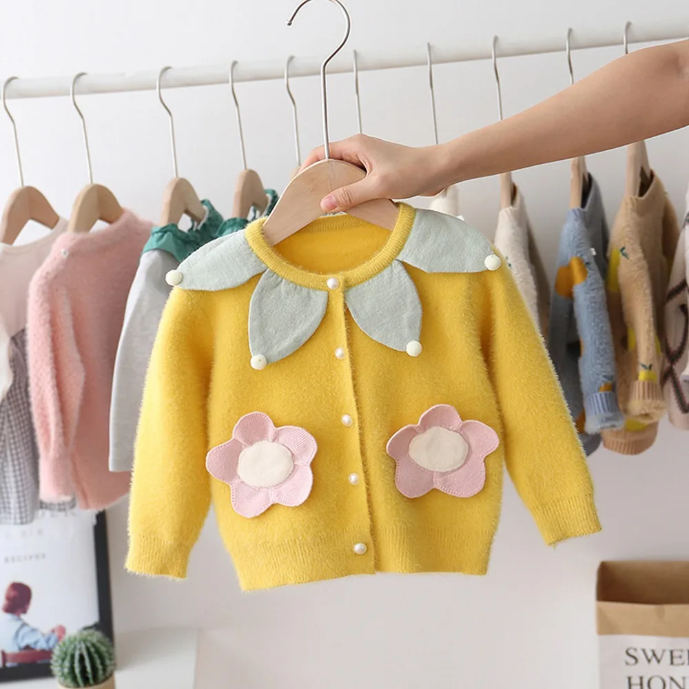 Детский трикотажный кардиган с цветочным принтом на осень/зиму | Мать и ребенок