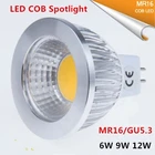 10 шт. Высокая мощность лампада Led MR16 GU5.3 COB 6 Вт 9 Вт 12 Вт с регулируемой яркостью светодиодный прожектор Cob Теплый Холодный белый MR16 12 В лампа GU 5,3 220 В