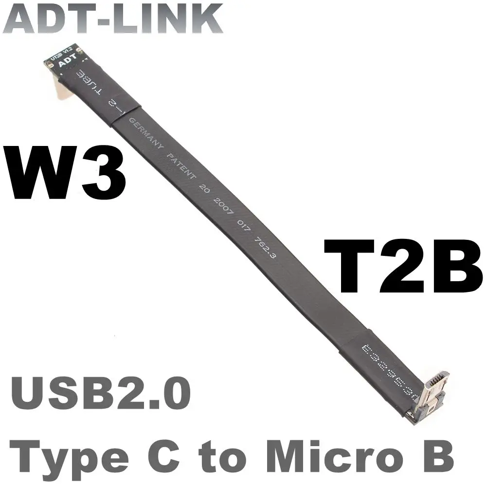 

ADT-LINK 3-300 см Micro USB 2,0 к USB2.0 Type C FPC плоский ленточный кабель EMI экранированный провод угловой адаптер Micro-B USB C разъем