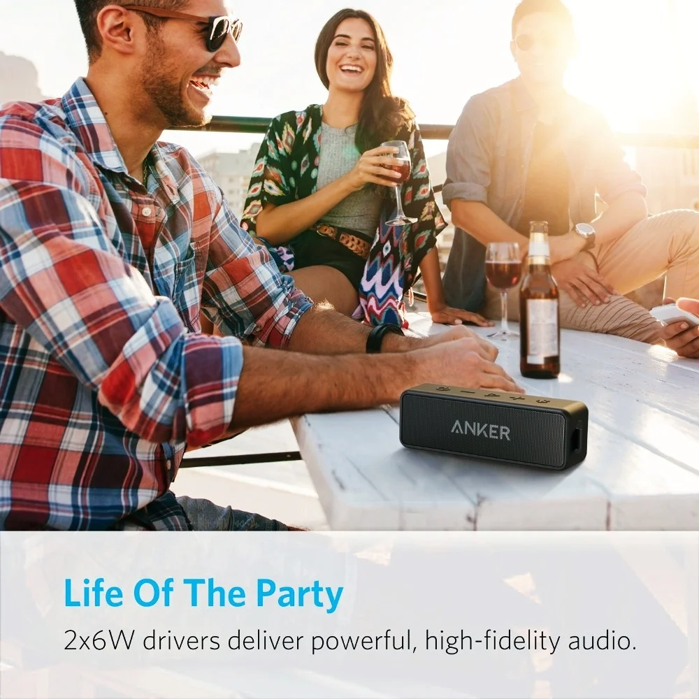 

Anker Soundcore 2 Portable Bluetooth Wireless Speaker Better Bass 24-Hour Playtime 66ft Bluetooth Range IPX7 Water Resistance