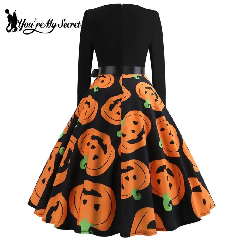 

[You're My Secret] Women Elegant Robe Printed Halloween Costume Party Dress Femme Gothic Style Long Sleeve Vestidos