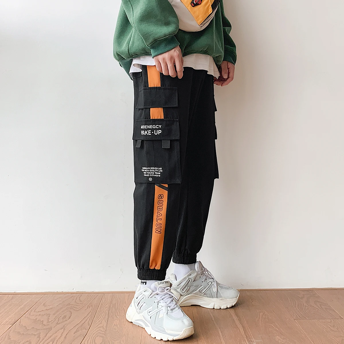 Мужские повседневные хлопковые брюки с принтом популярного цвета спортивные для