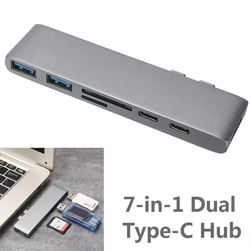 

High Speed 5Gbps USB 3.0 Dual Type-C Hub Converter Portable Durable 7-in-1 4K HDMI-compatible Adapter For 13/15 Inch Laptops