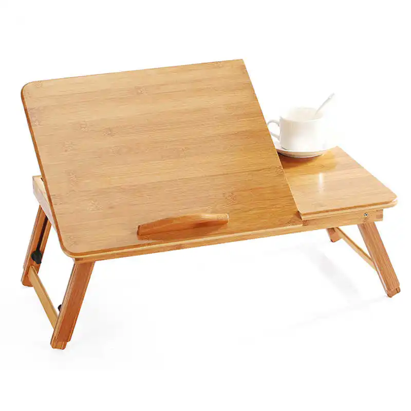 

Регулируемый Бамбуковый стол для ноутбука, складной столик для ленивой кровати, стол для учебы, маленький обеденный стол с выдвижным ящиком