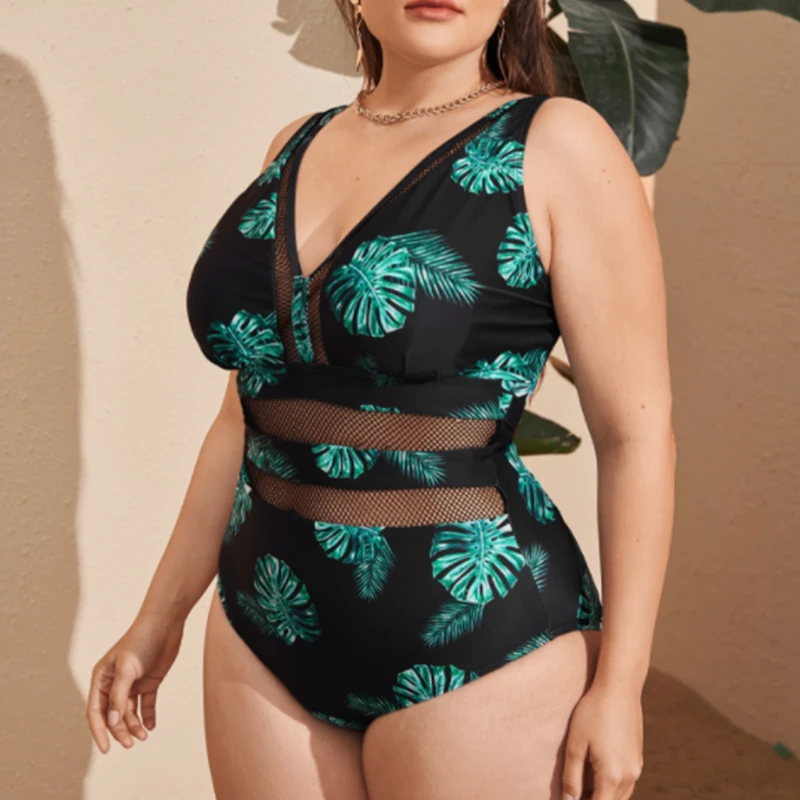 

Women's Large Size One Piece Plunge V Neck Monokini Sexy Hollow Out Plus Size Swimsuits 4XL Bathing Suit Swimwear Beach Wear