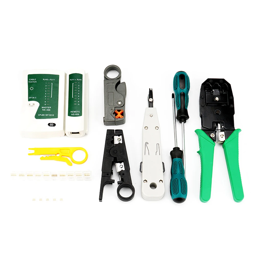 12Pcs RJ11 RJ45 Portable LAN Network Repair Tool Kit Cable Crimping Tool Set Cable Tester AND Plier Crimp Crimper Plug Clamp