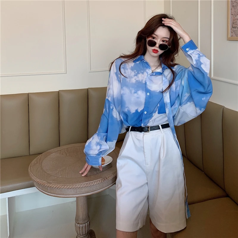 

Loose BF Blouse Women Long Shirts Korean Harajuku Ladies Shirt Cotton Casual Oversized Lapel Long Sleeve Blusas Female