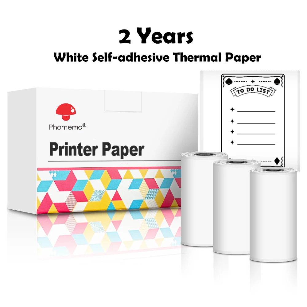 Phomemo Thermal Paper for T02 Portable Printer Labels Sticky Fit DIY Bullet Journal Photo Texts Study Notes 53mm Printing