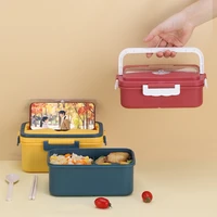 portable lunch bento box kids office worker wheat straw dinnerware case with spoon chopsticks leakproof food storage container