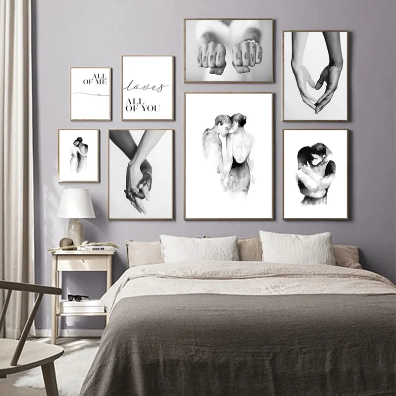 

Hand In Hand Abstract Lovers Sweet Love Maxim Black And White Canvas Painting Decorative Pictures For Room Decoration Home Decor