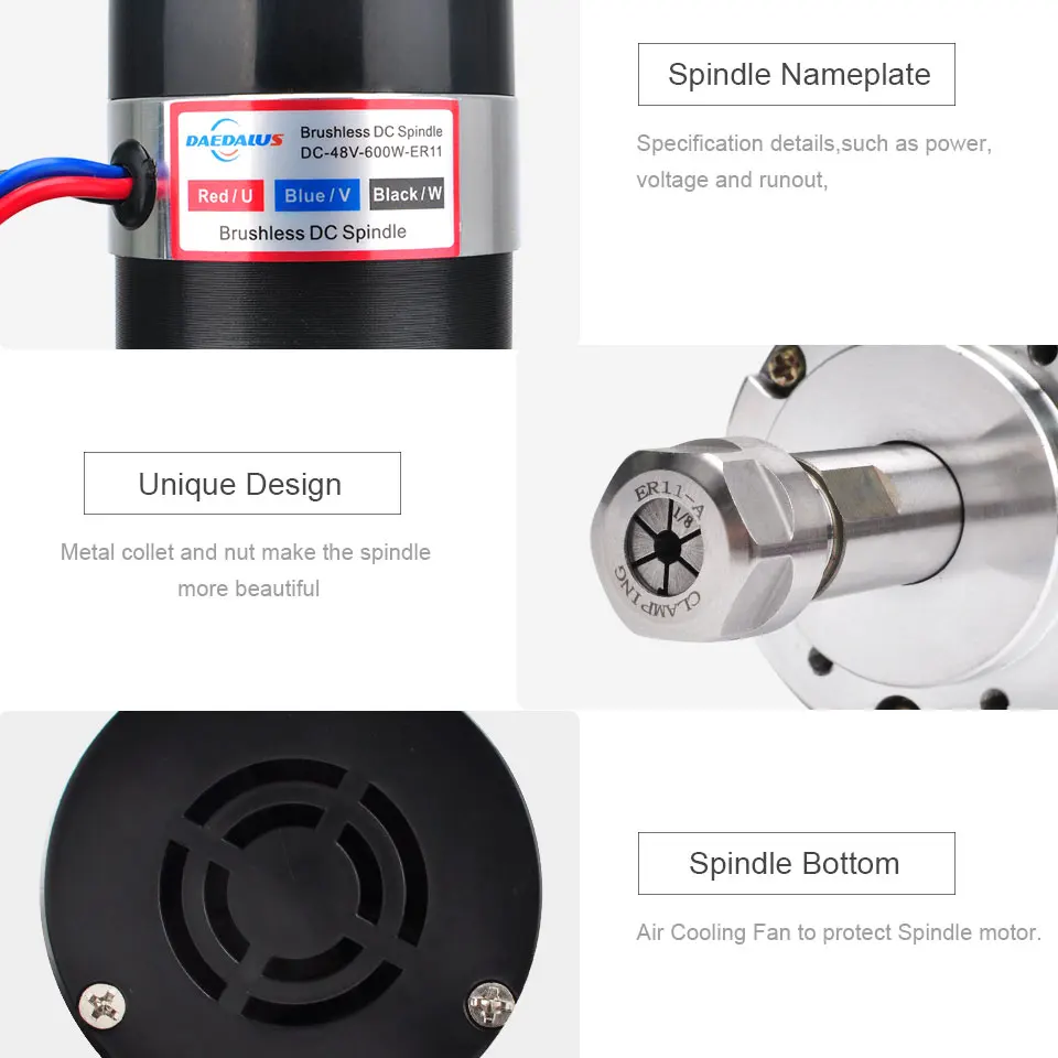 Шпиндель Daedalus CNC 600 Вт бесщеточный электродвигатель вращения шпинделя 48 В
