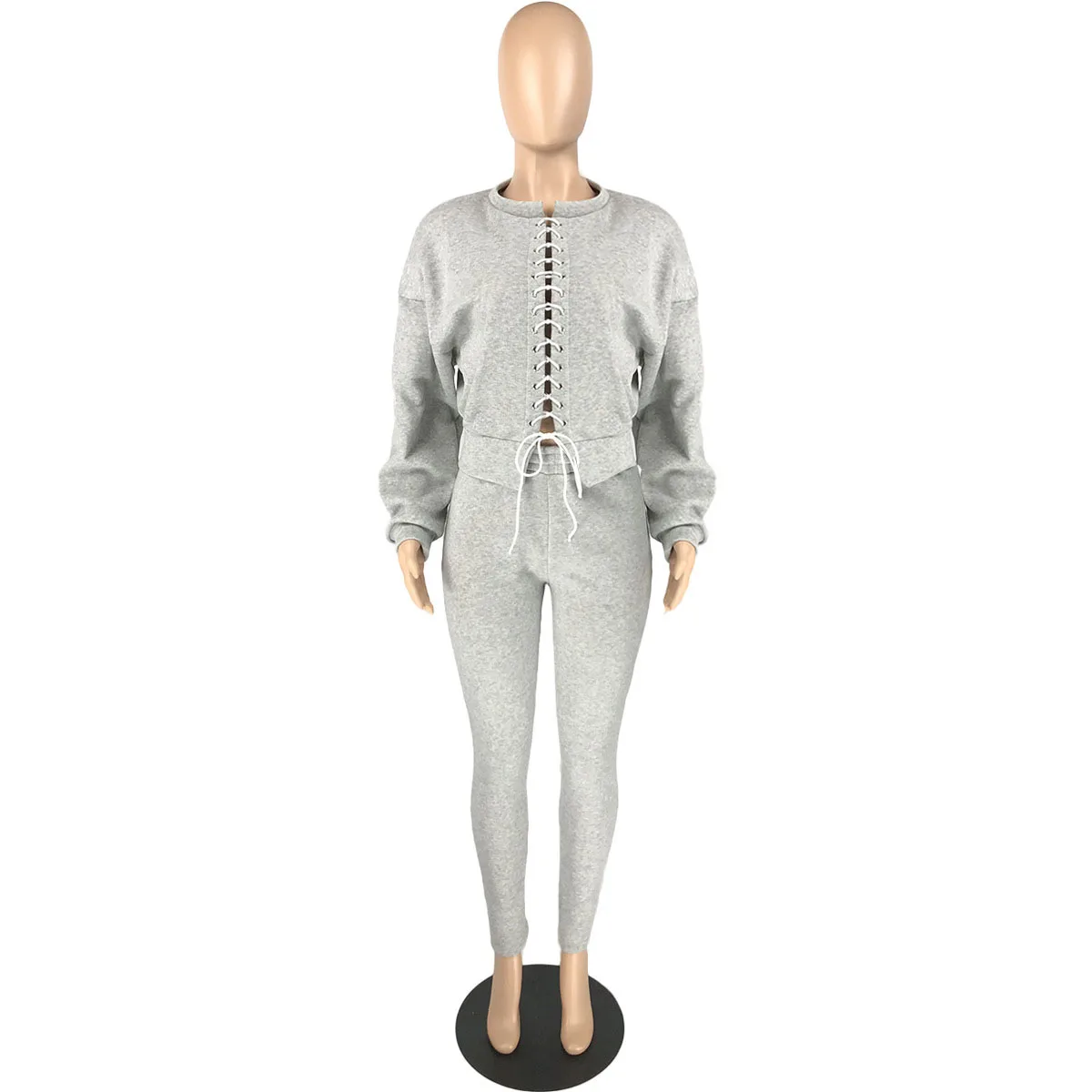 

Winter Autumn Womens Solid Color 2 Pcs Sets Long Sleeve Tie Up Sweatshirt + Long Pant Casual Outfits 2020