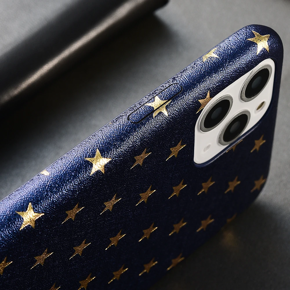 Мягкий Шелковый кожаный чехол золотого цвета со звездами для iPhone 11 Pro Max 6plus 6S i7 7 8
