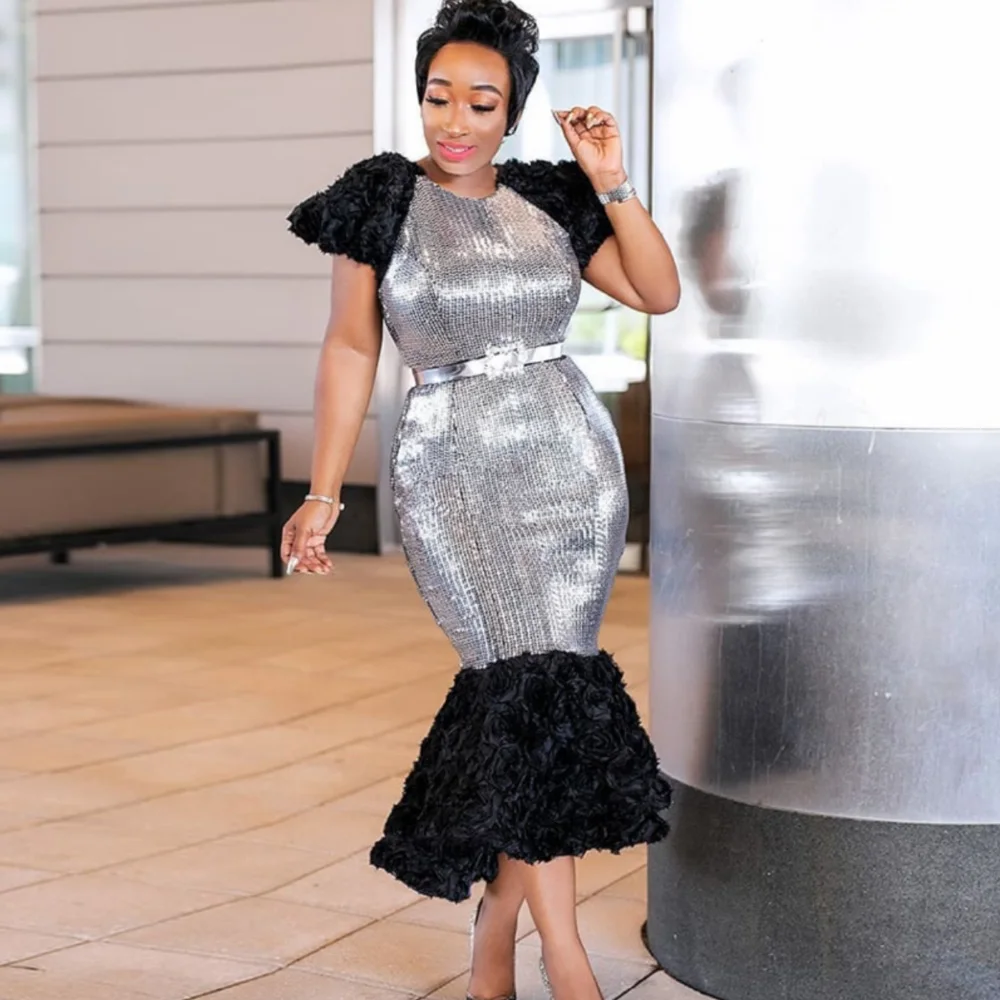 Черные африканские платья с блестками для женщин длинное вечернее платье