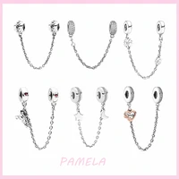 pamela 925 sterling silver safety chain star flower charm christmas gift bead diy for origina pandora bracelet bangle jewelry