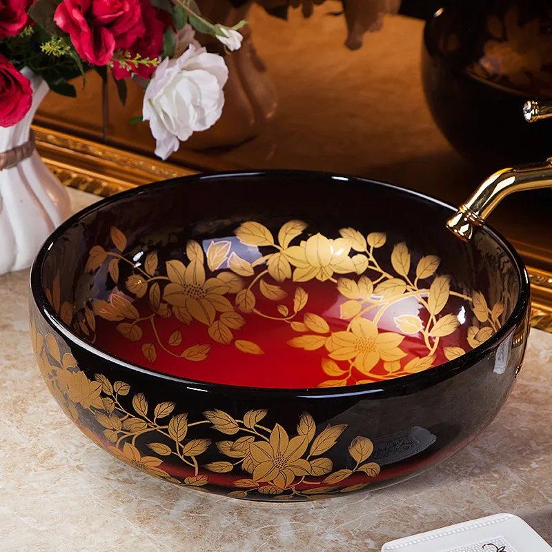 Роскошная художественная керамическая раковина для ванной комнаты умывальник