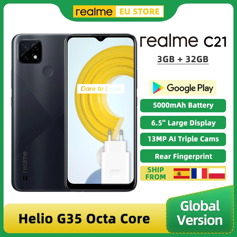 realme C21 Global Version Smartphone 3GB 32GB Helio G35 Octa Core 6.5 Inch Screen 13MP AI Triple Camera 3 Card Slot 5000mAh
