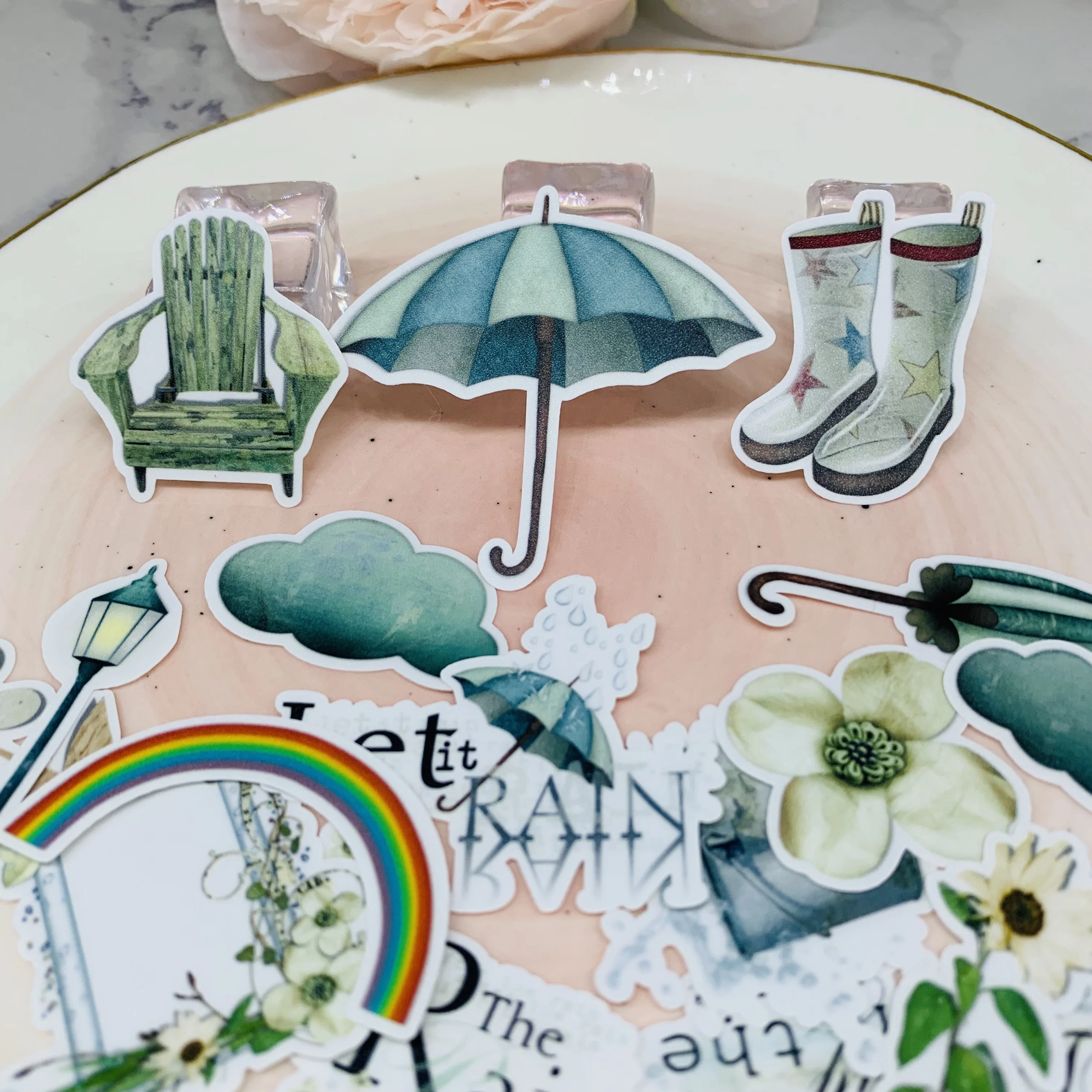 

28Pcs/Pack Vintage Rain Days Umbrella Sticker DIY Scrapbooking Album Junk Journal Planner Decorative Stickers