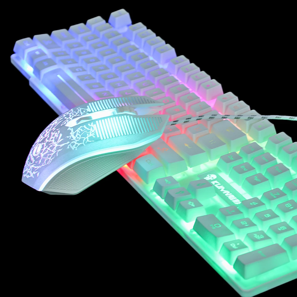 

1Set T6 Rainbow Backlit Luminous Keyboard Mouse Set Desktop Computer Game Mechanical Hand Feel for PC PS4 PS3 Xbox One