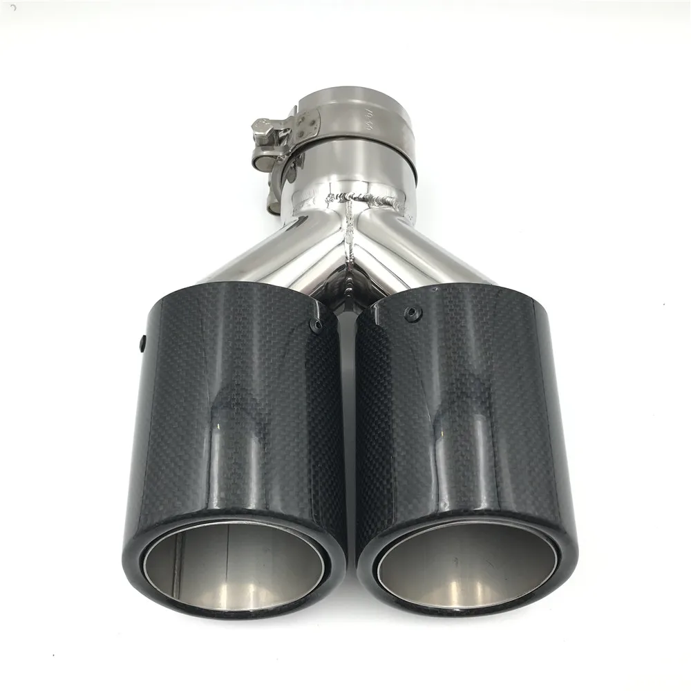 Глянцевые Углеродные выхлопные трубы Y образной модели 1 шт. двойные концевые