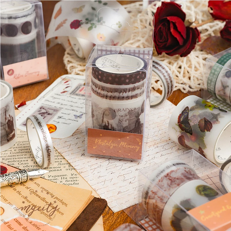 

3pcs Nostalgia Memories Washi Tape PET Matte Material Baroque Flower Courtyard Adhesive Masking Tapes Stickers Decoration F185