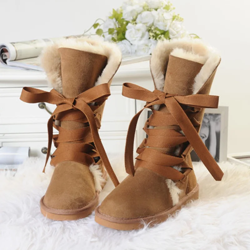 Модные высокие зимние сапоги UVWP Женские 100% Натуральная овечья кожа Высокие на