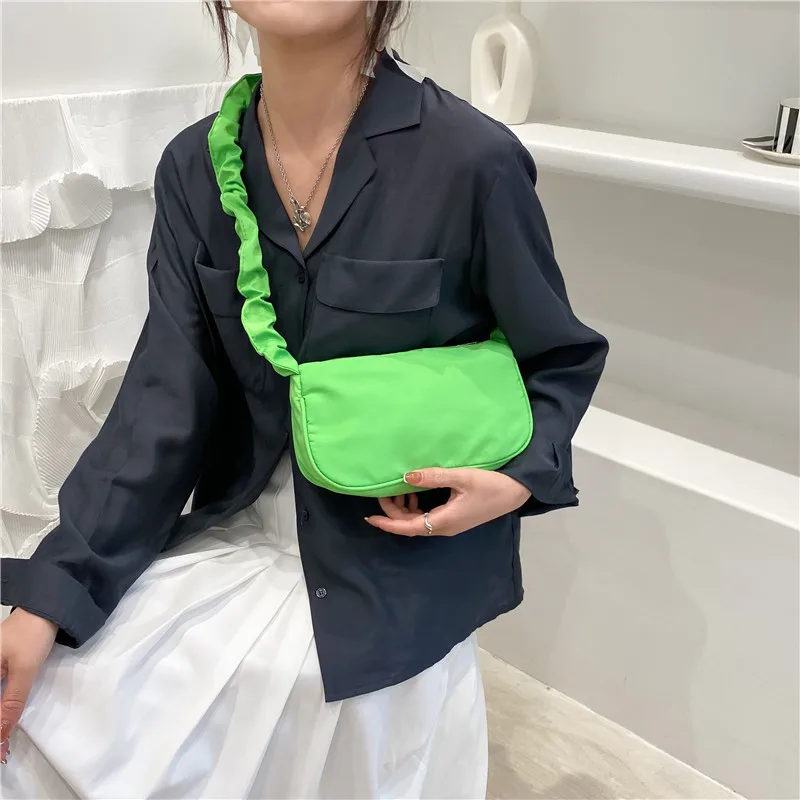 

Women's Small Cheap Bag Ladies Nylon Shoulder Underarm Bags Fashion Female Clutch Purses Handbags Pleated Strap Crossbody Bag